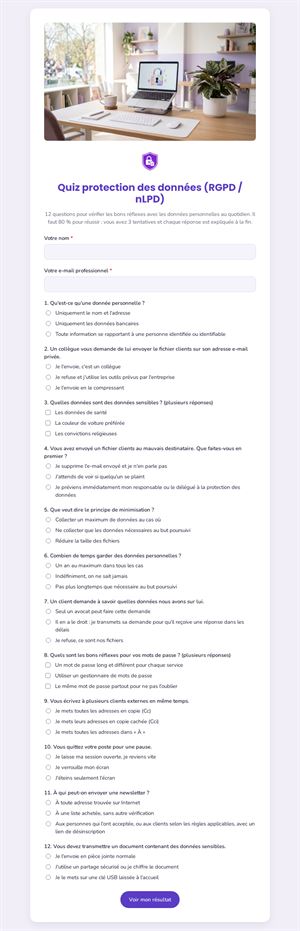 Quiz protection des données (RGPD / nLPD)