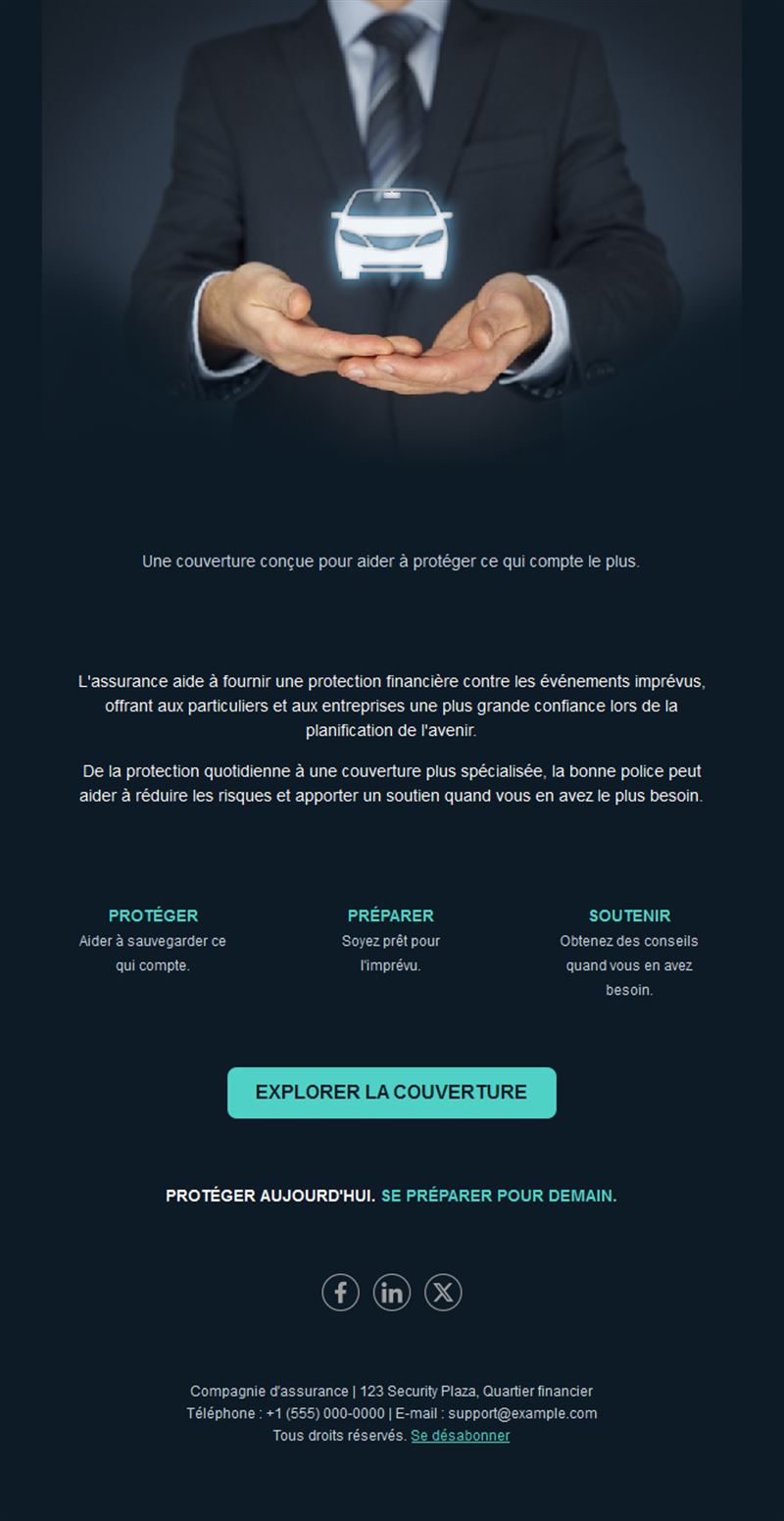 Email sombre d'assurance auto