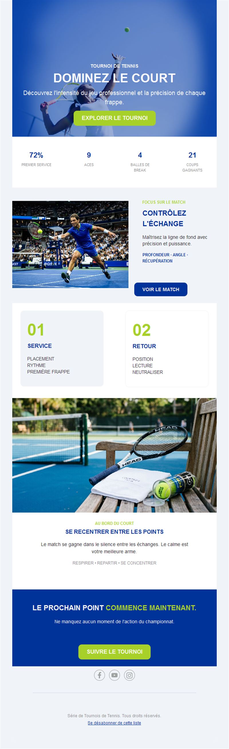 Newsletter bleue de tournoi de tennis