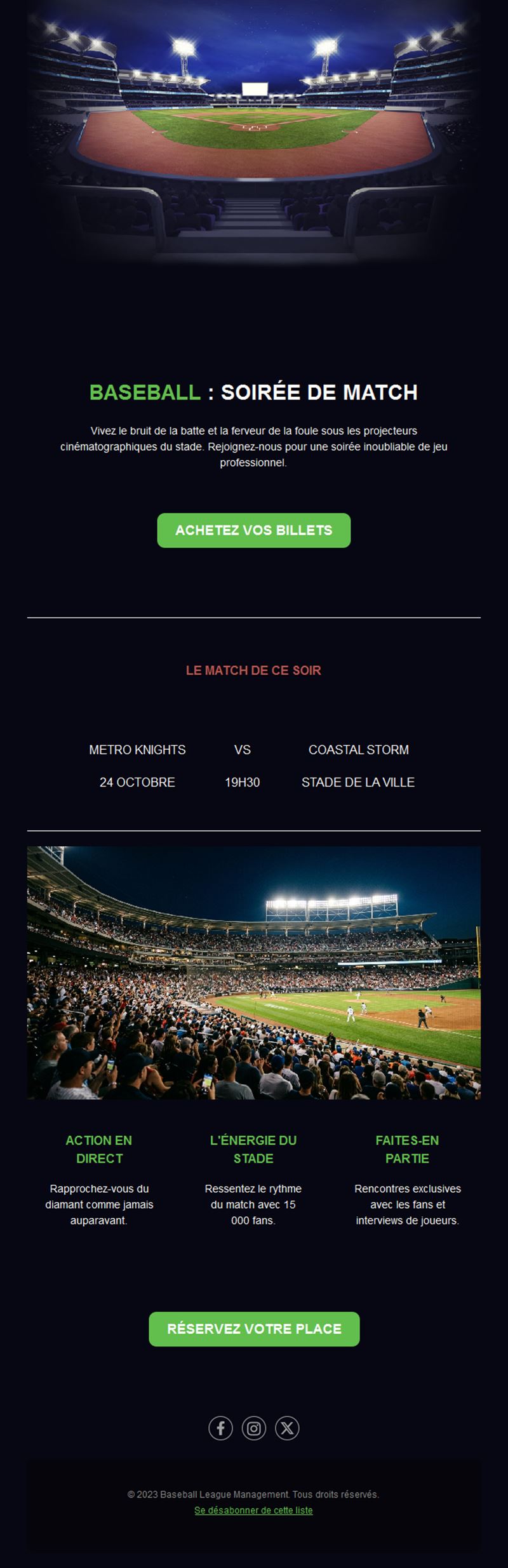 Email de billets pour un match de baseball de nuit