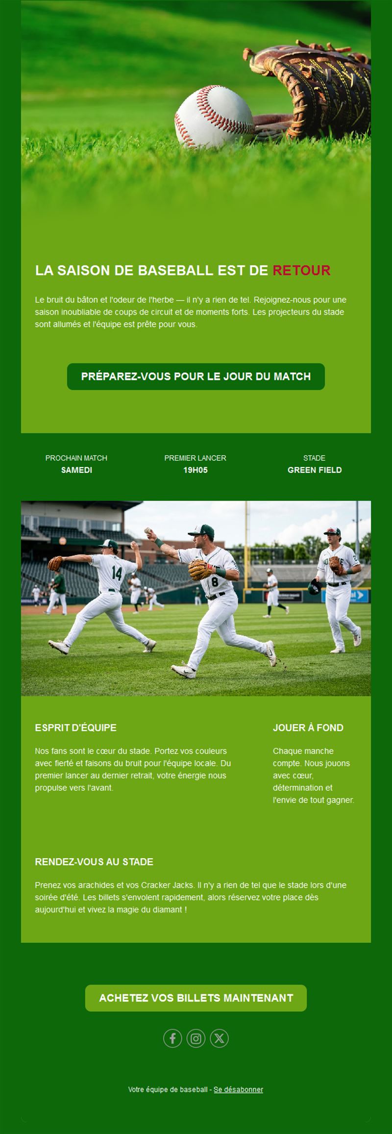 Email d'ouverture de saison de baseball