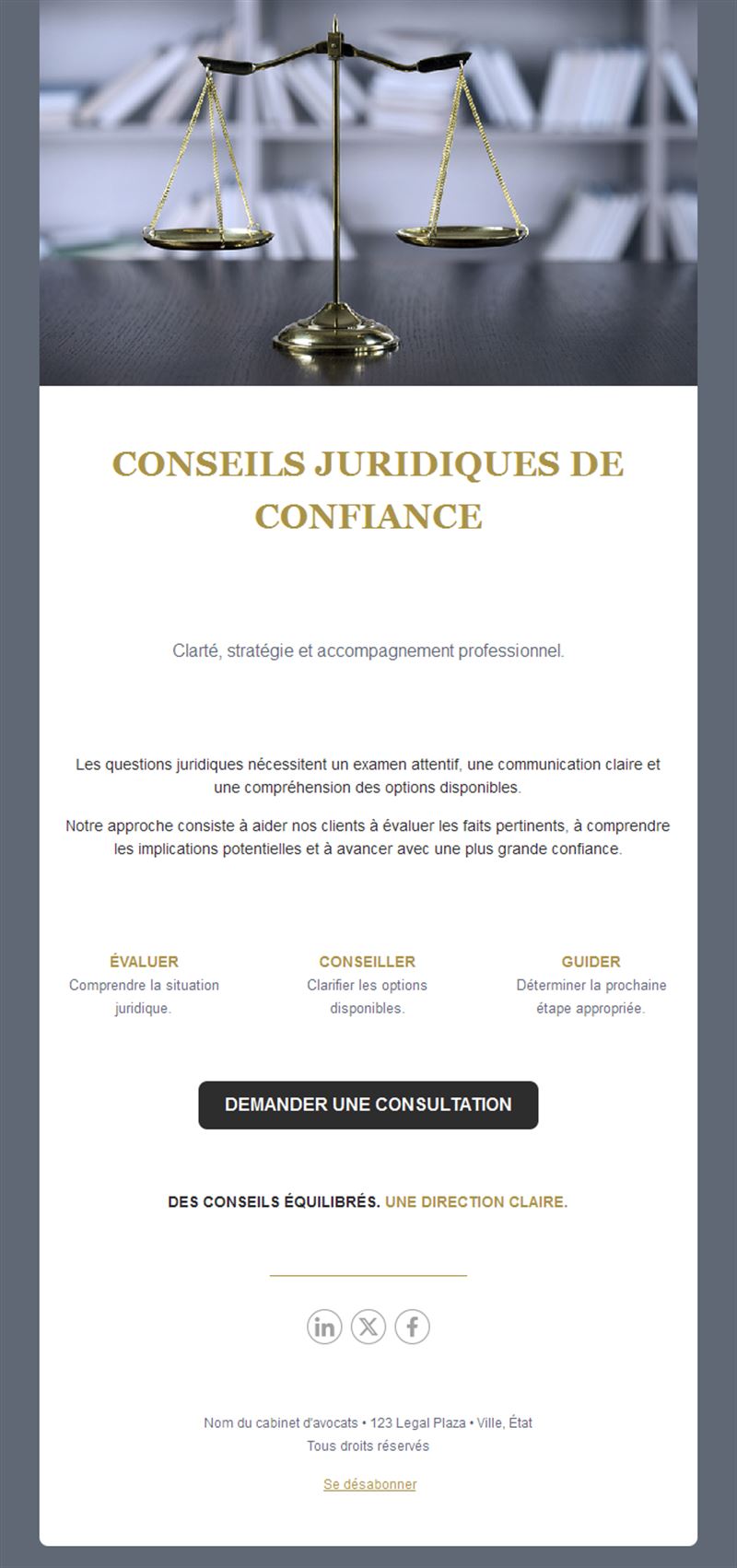 Email de conseil juridique de confiance