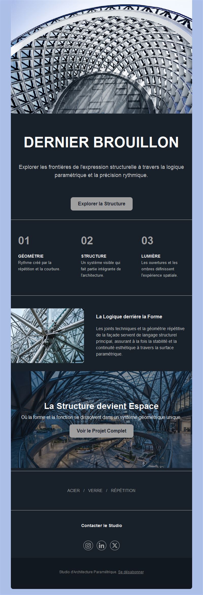 Newsletter de projet d'architecture paramétrique