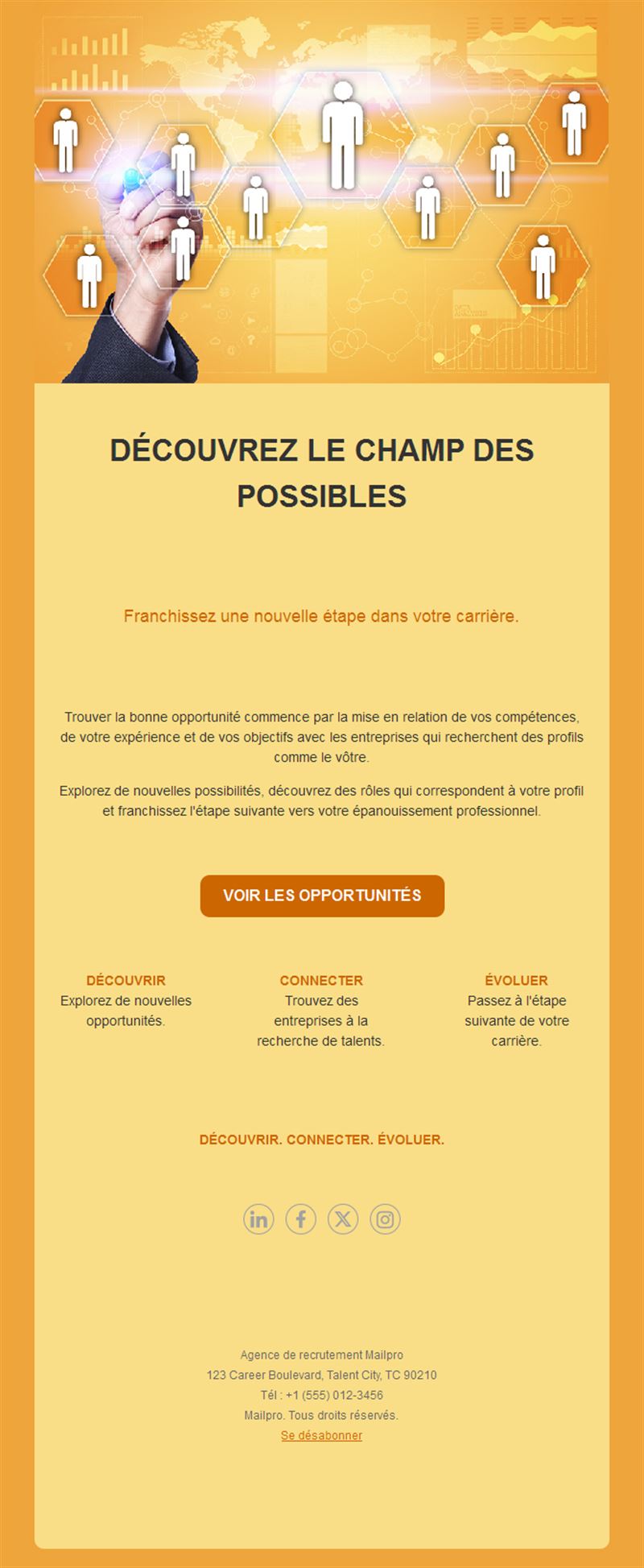 Email orange d'opportunités de carrière
