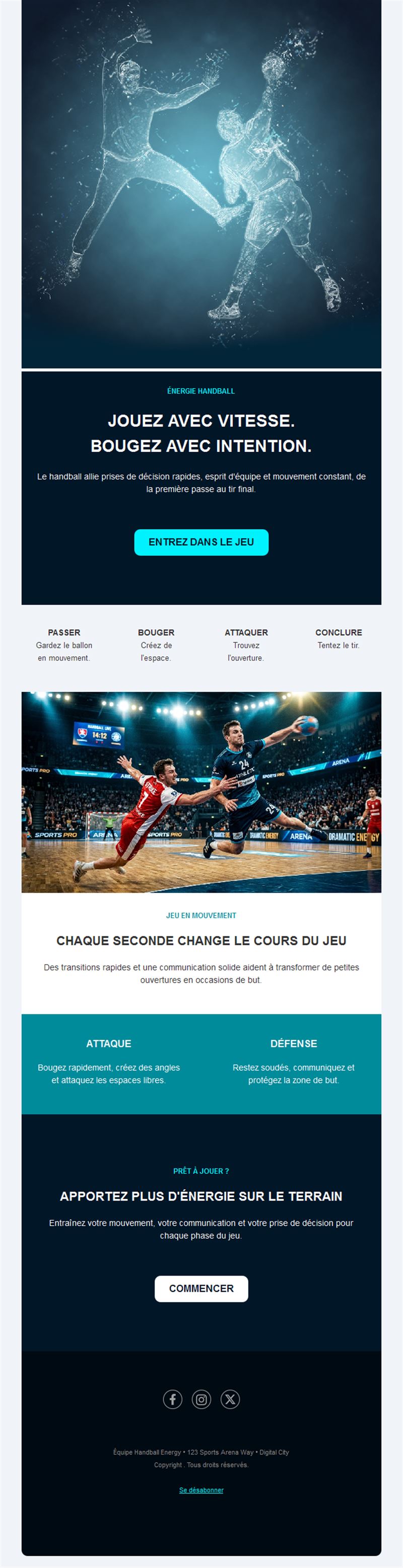 Email dynamique de club de handball
