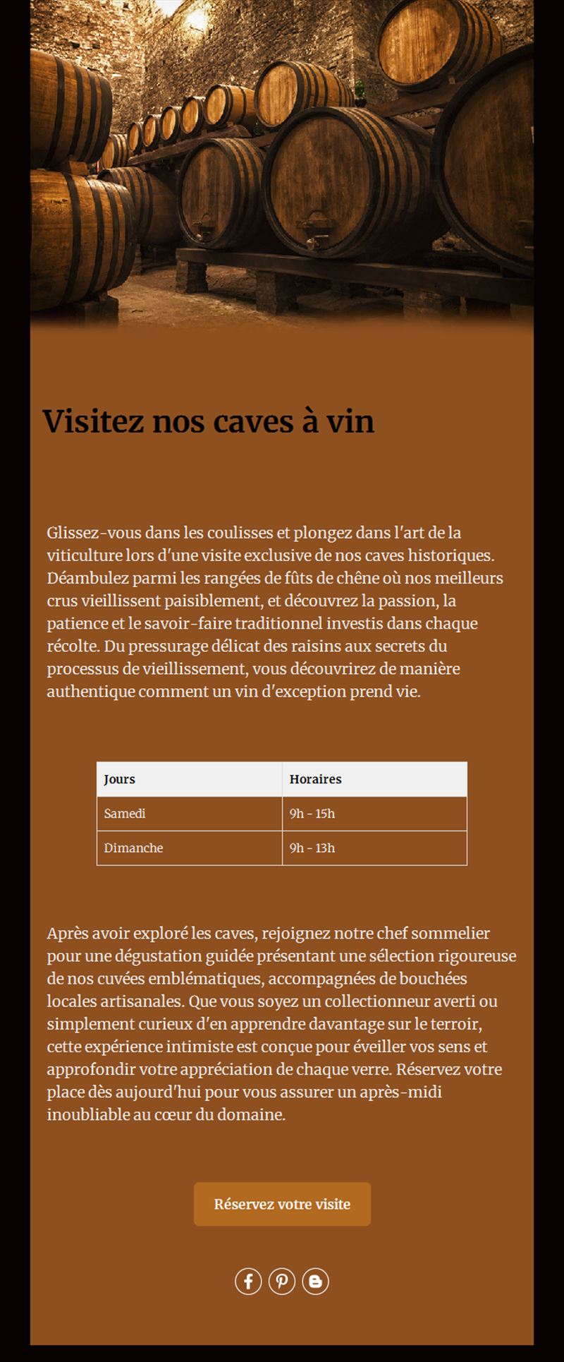 Email d'invitation à visiter les caves