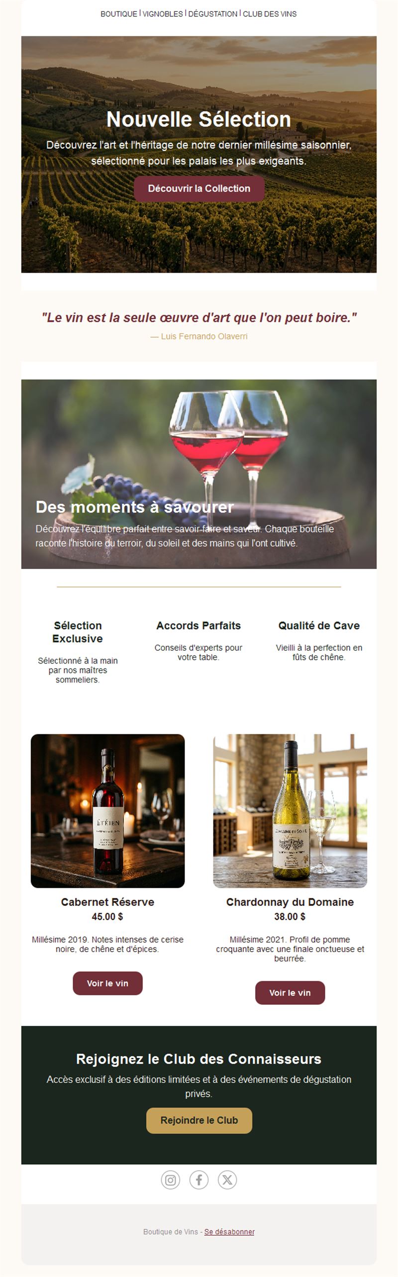 Email vins et accords mets-vins