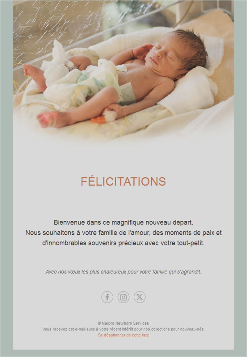 Email gris-vert de félicitations pour bébé