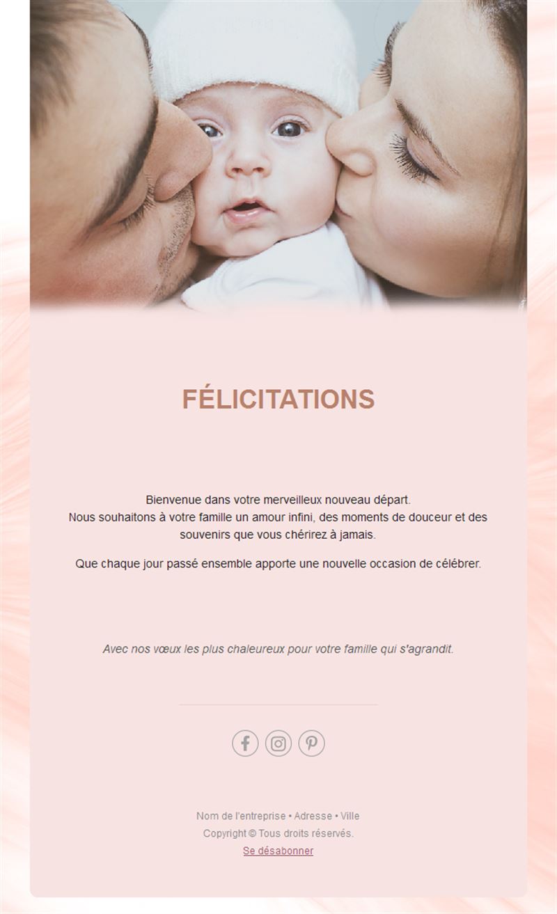Email pêche de félicitations pour bébé