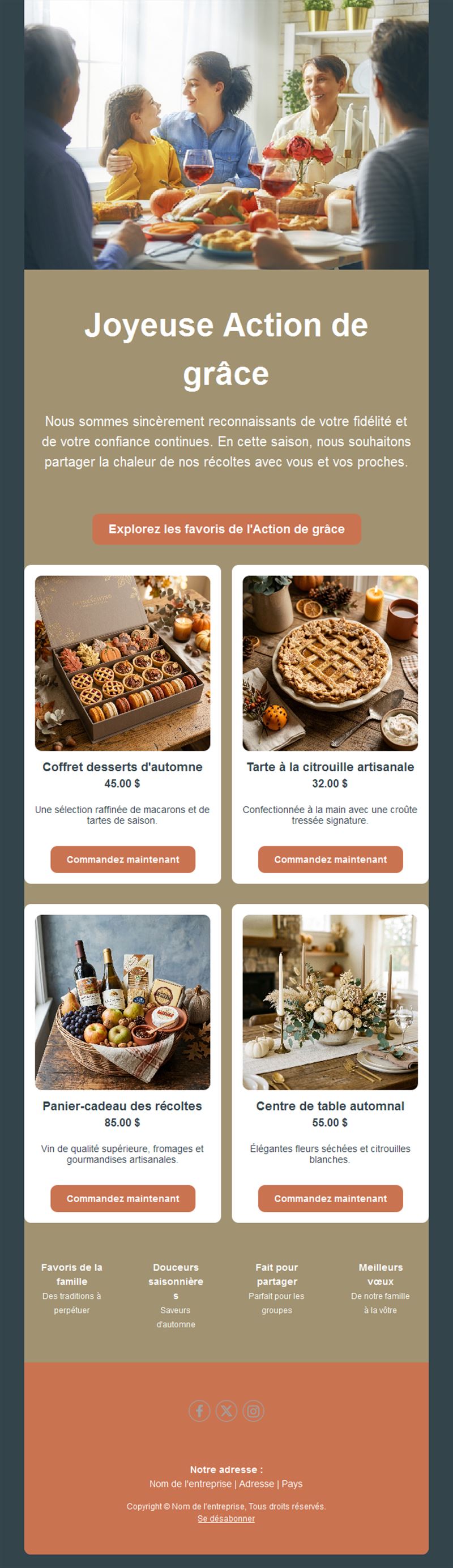 Email boutique cadeaux de Thanksgiving