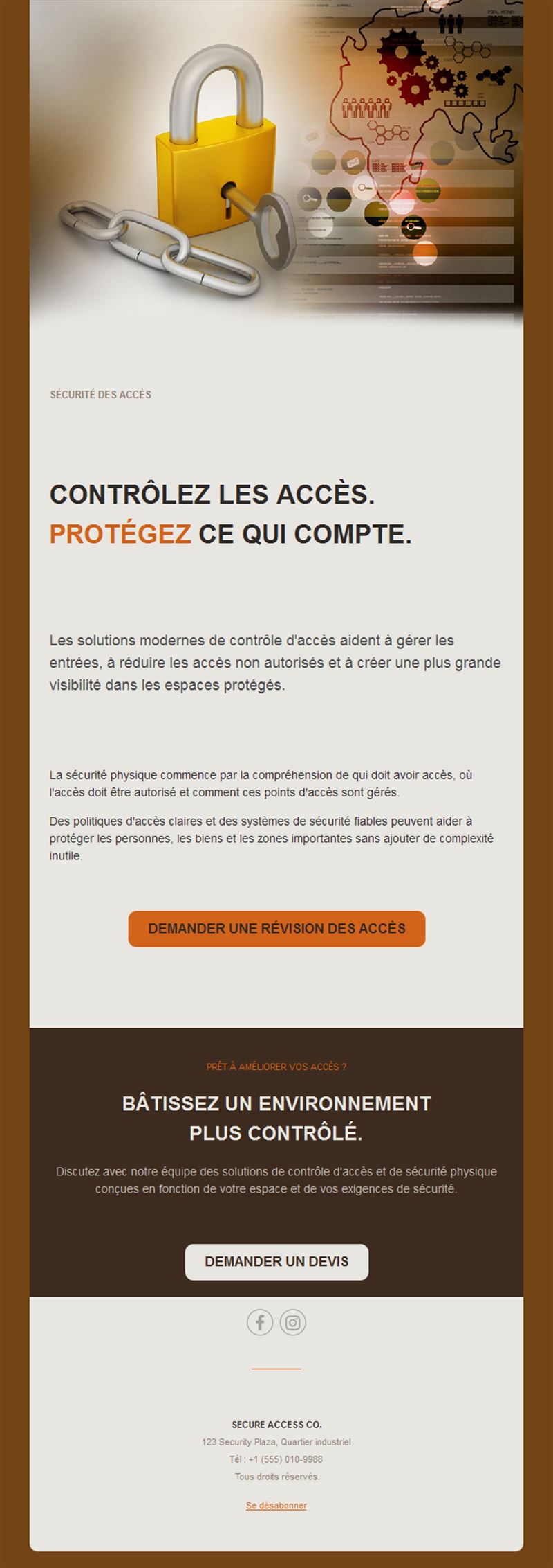 Email de contrôle d'accès avec cadenas