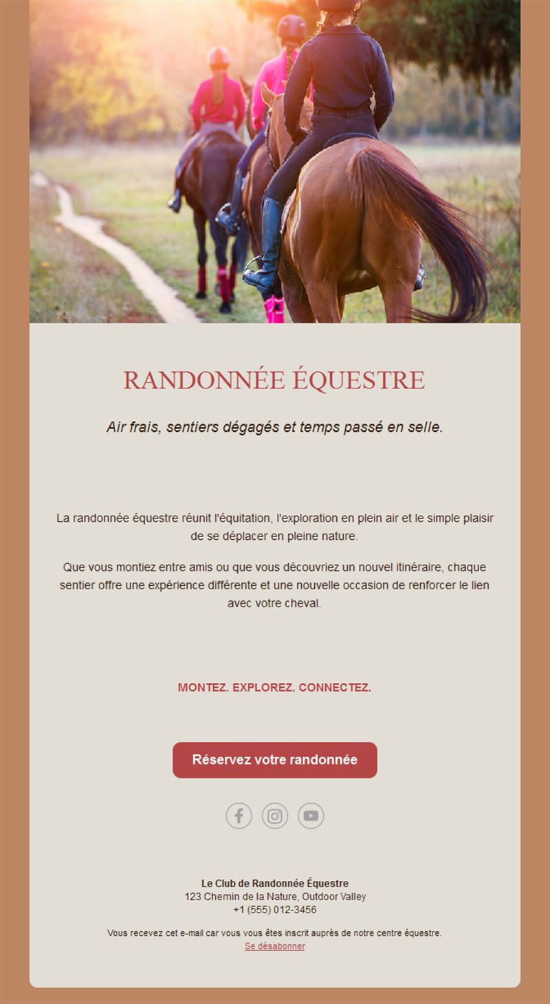 Email de randonnée équestre