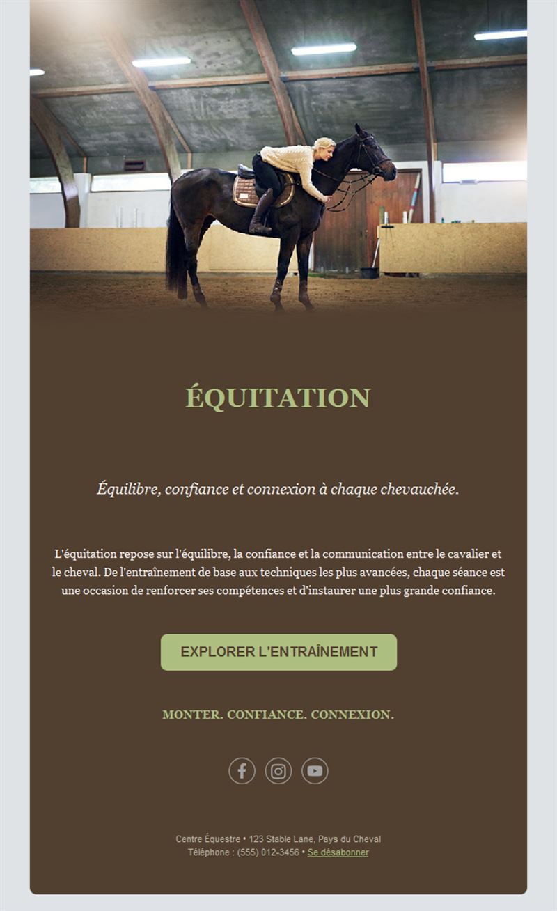 Email d'entraînement en manège