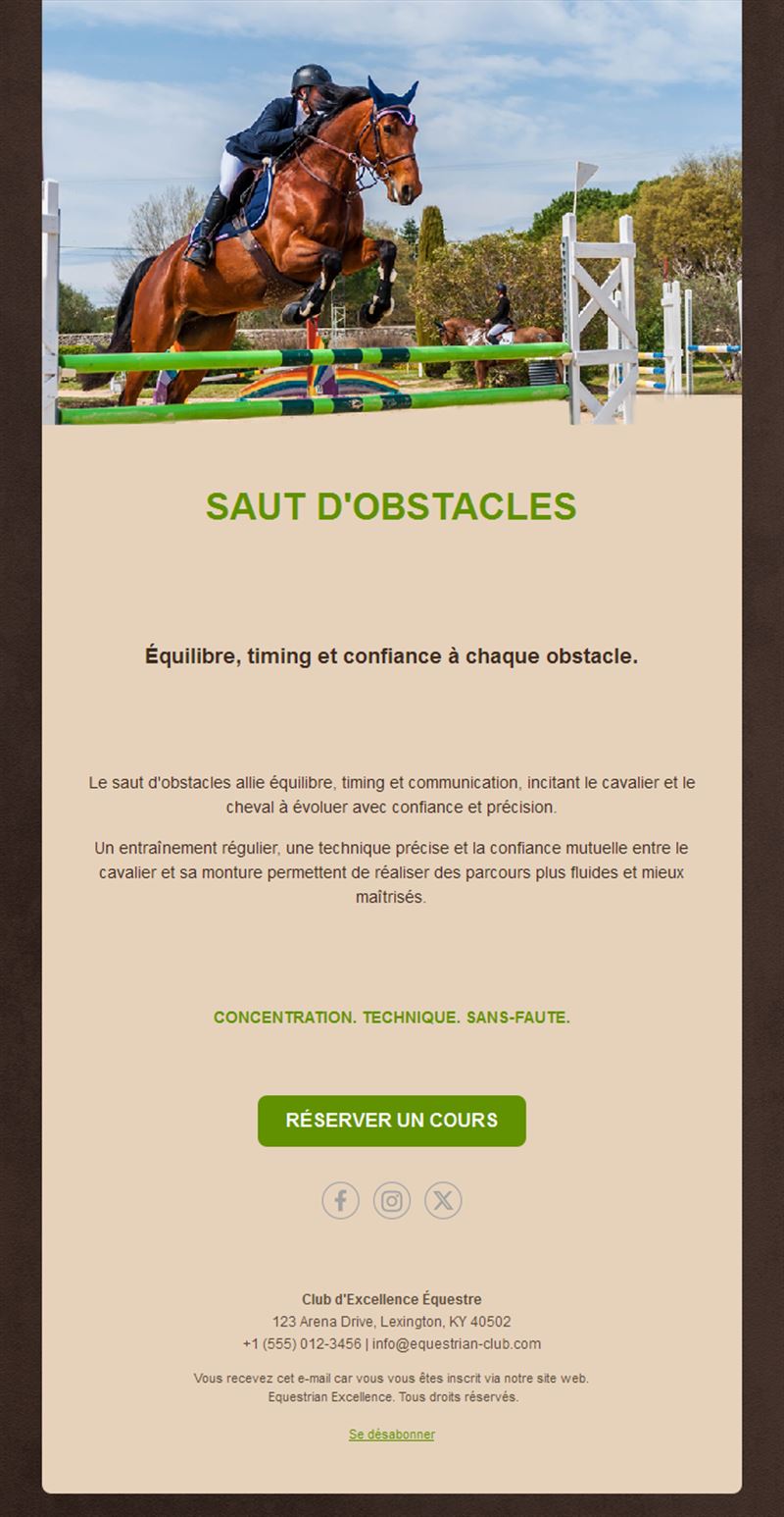 Email de cours de saut d'obstacles