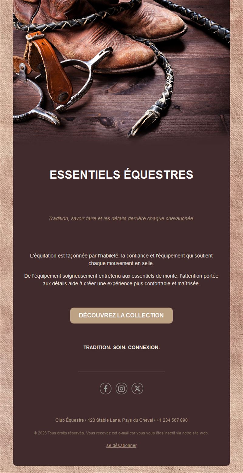 Email de boutique d'équitation