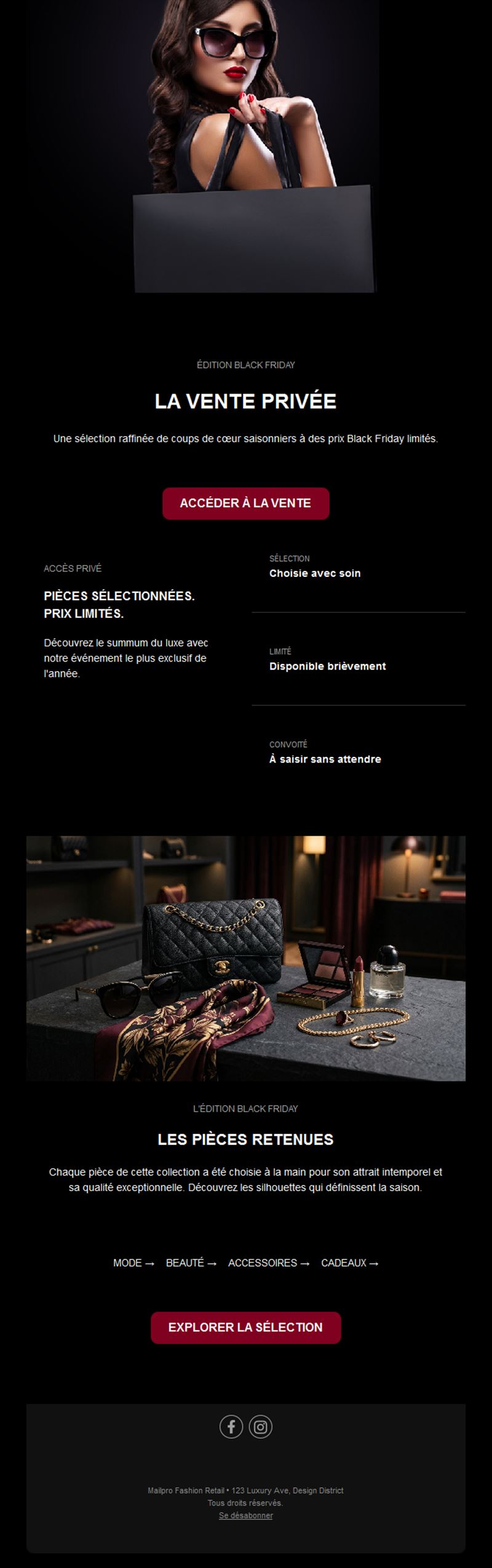 Email de vente privée Black Friday