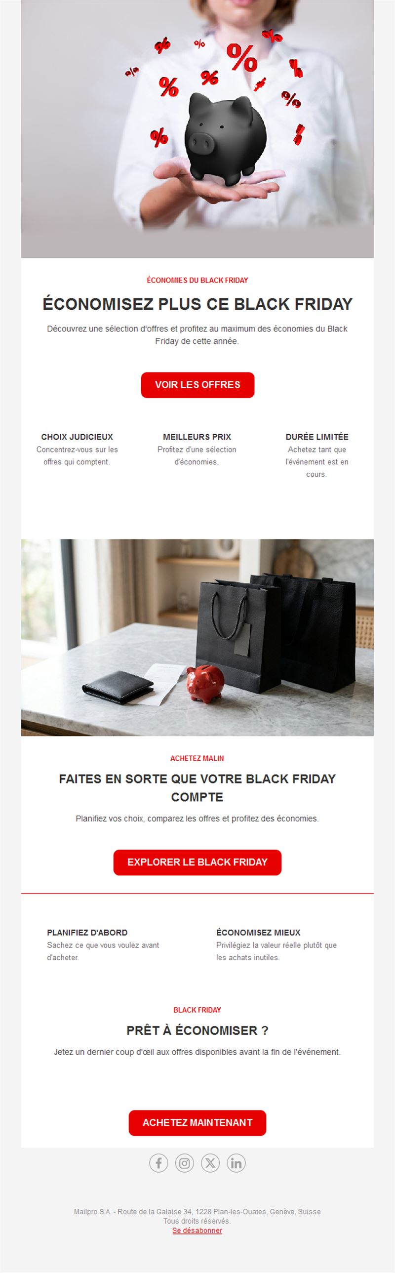 Email d'astuces pour économiser au Black Friday