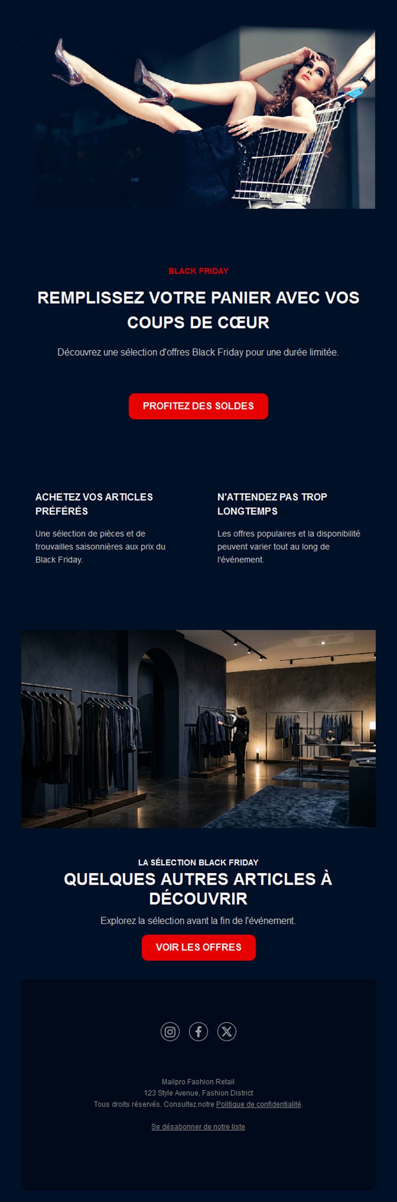 Email bleu marine de shopping Black Friday
