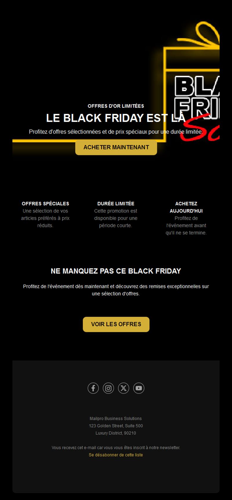 Email noir et jaune de soldes Black Friday