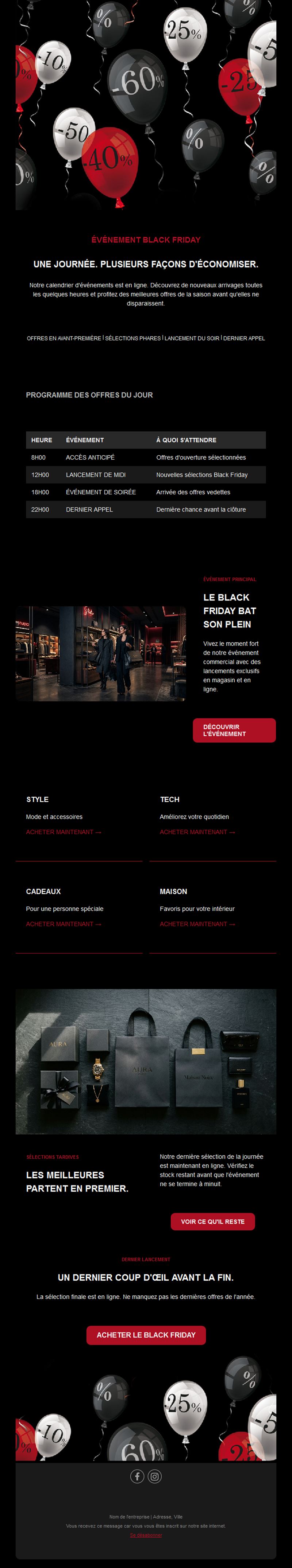 Email programme de l'événement Black Friday