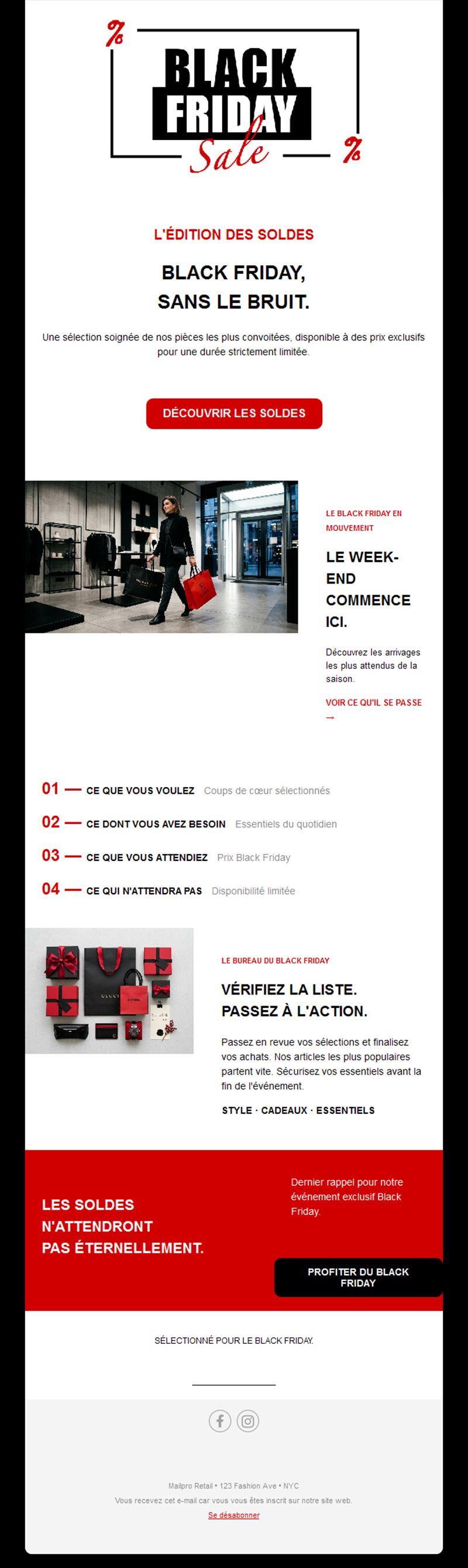 Email éditorial de soldes Black Friday