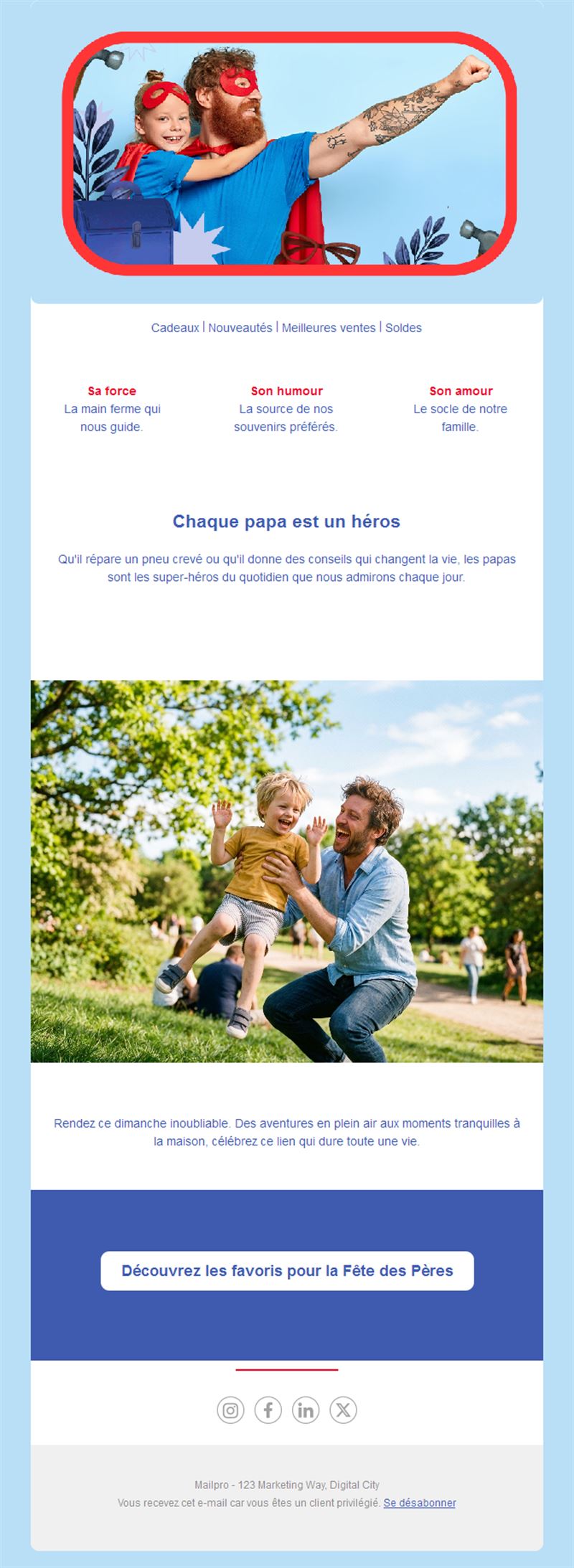 Email fête des pères avec papa super-héros