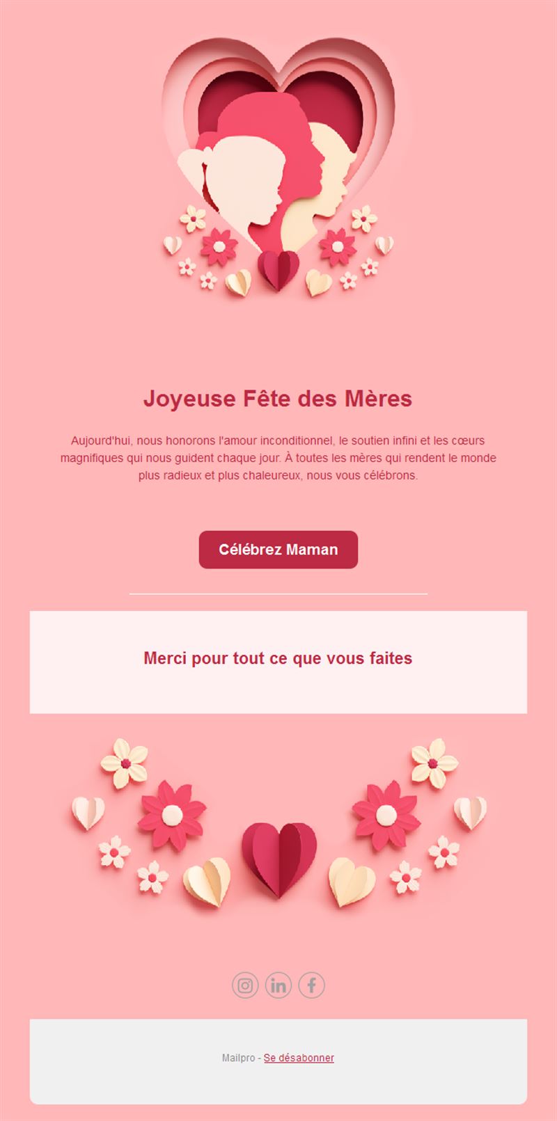 Email rose de fête des mères avec cœur
