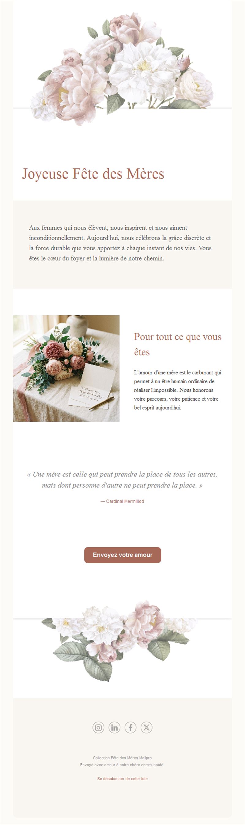 Email élégant de fête des mères aux pivoines