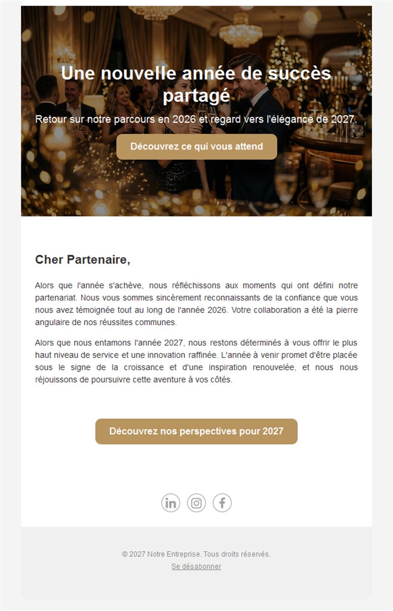 Modèle d'email de vœux élégants 2027