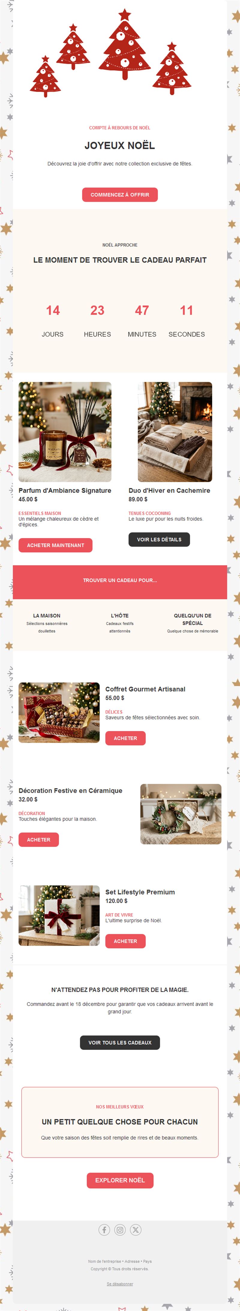 Email de Noël avec compte à rebours et cadeaux