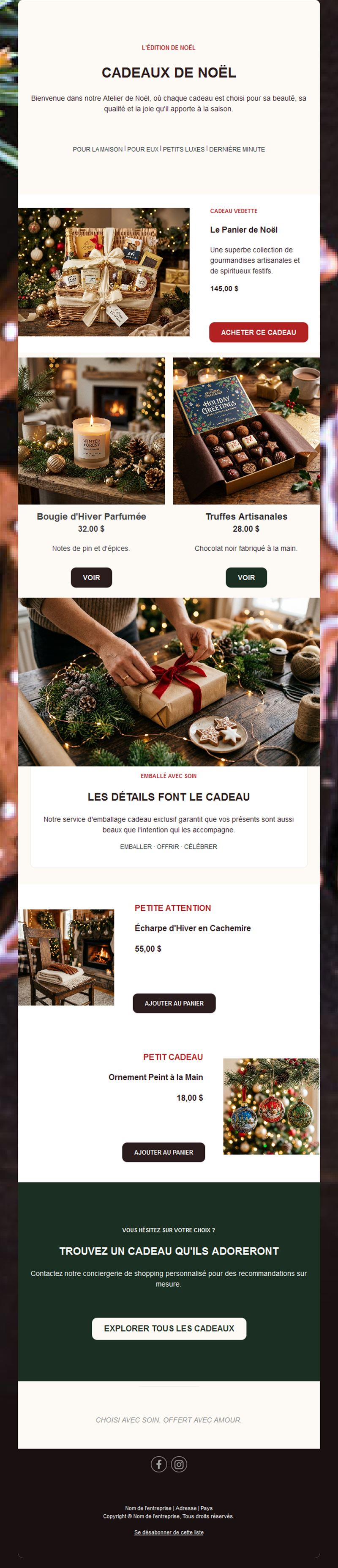 Email guide cadeaux de Noël avec produits
