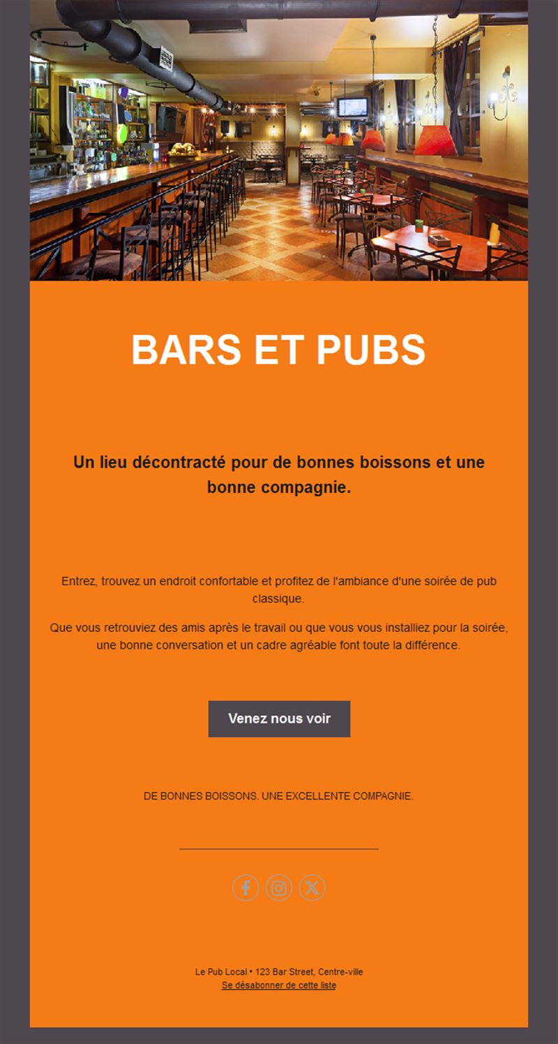 Email d'invitation dans un pub classique