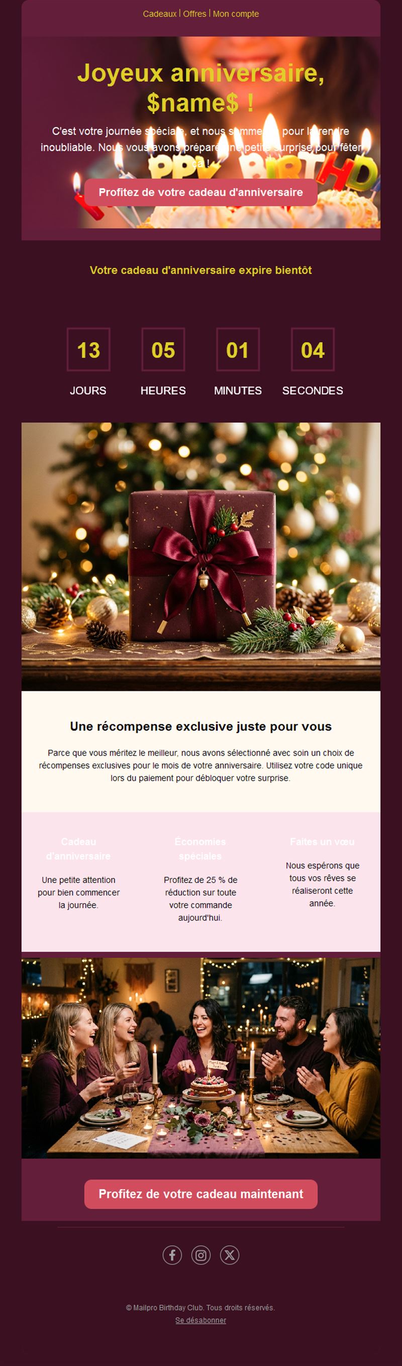 Email de récompense premium avec compte à rebours