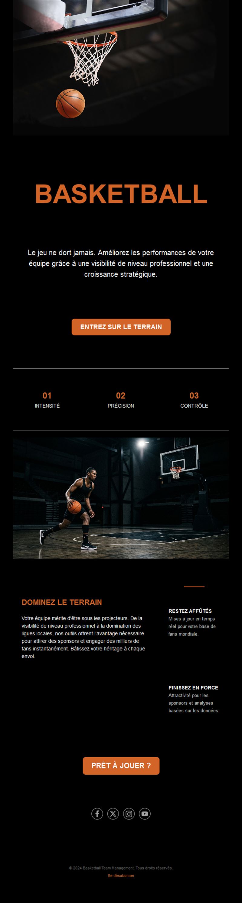 Email minimaliste noir pour équipe de basket