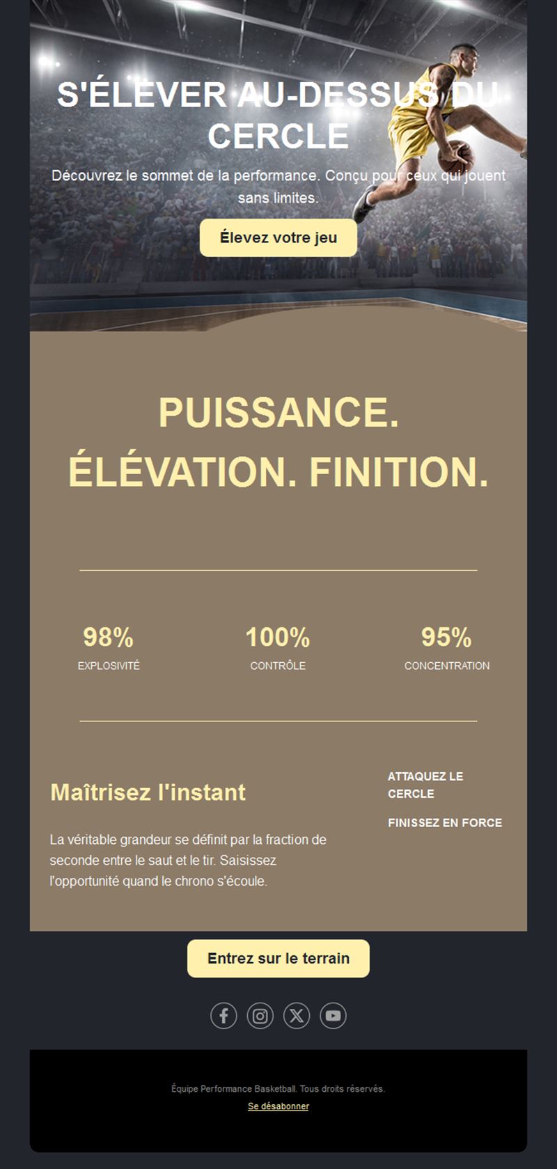 Email de statistiques de performance basket