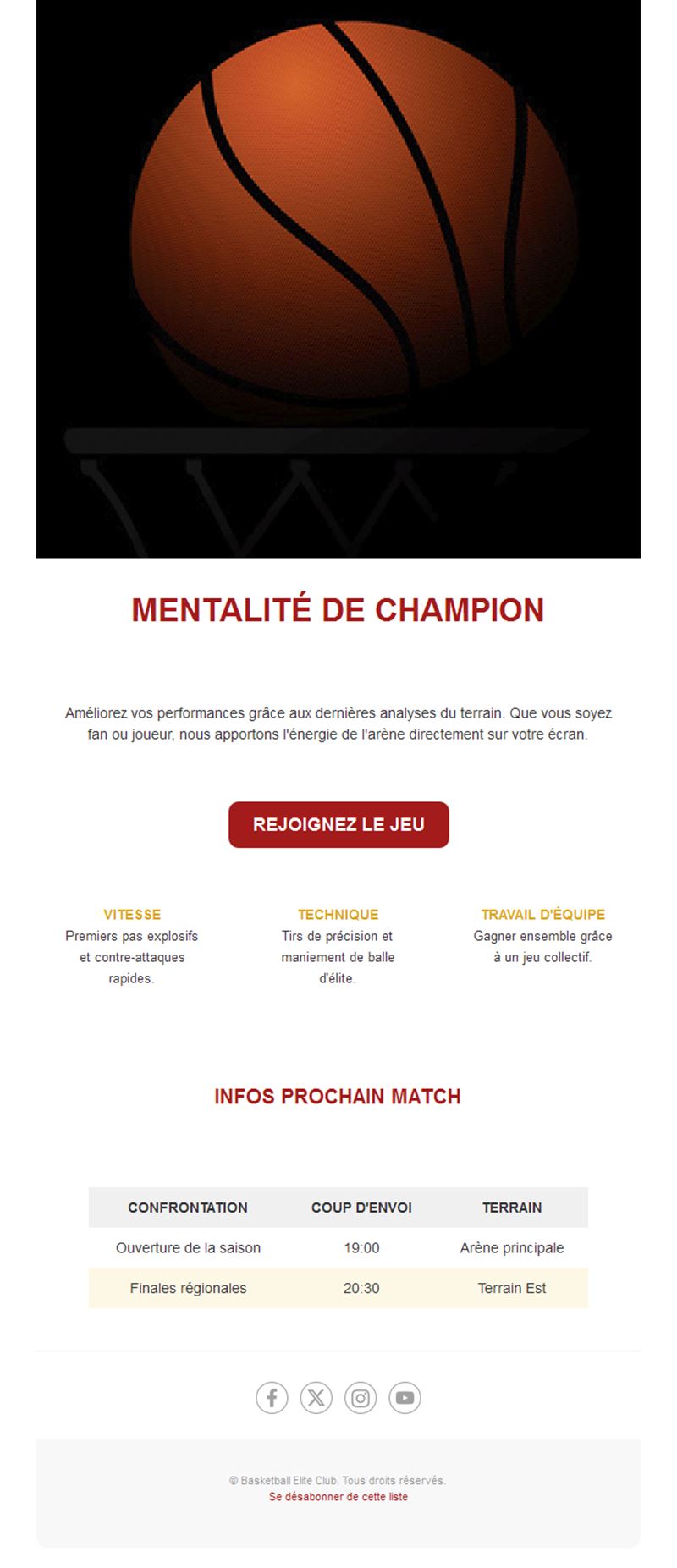 Email d'infos sur le prochain match de basket