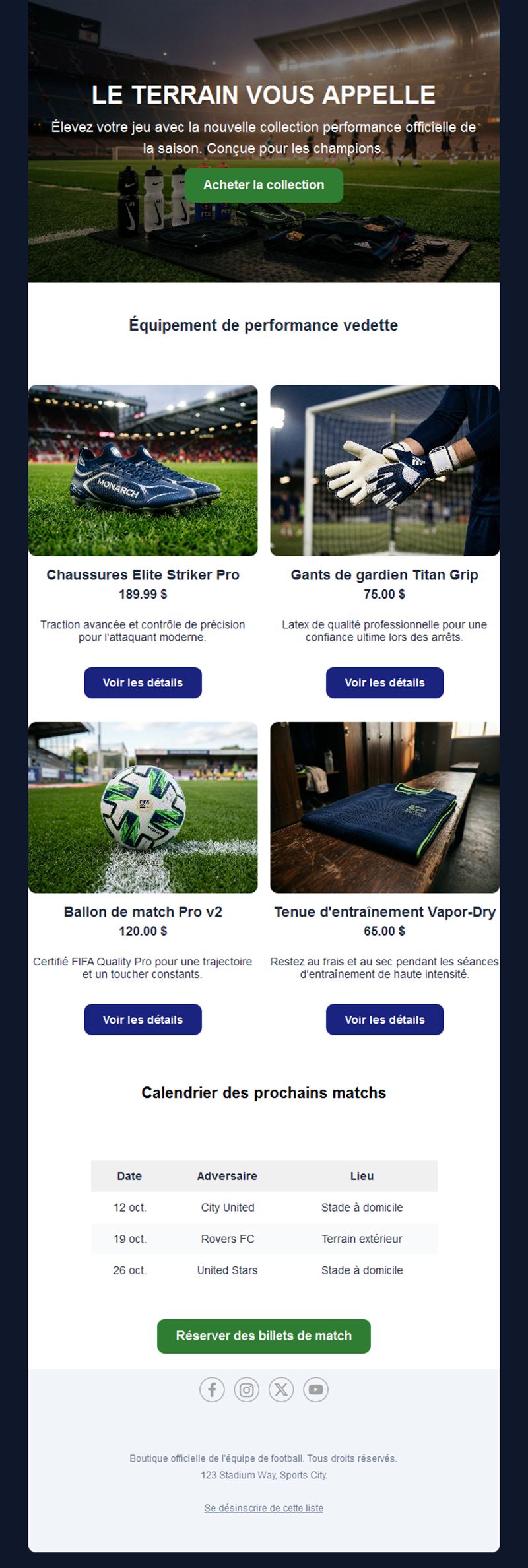 Email collection nouvelle saison de football