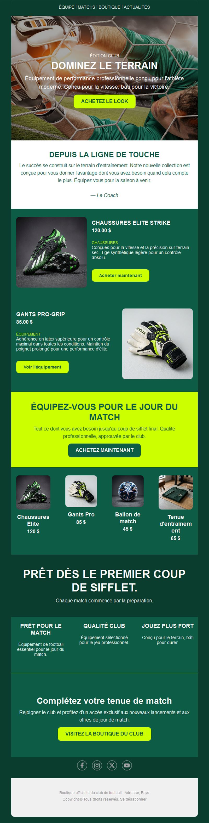 Email boutique d'équipement de football