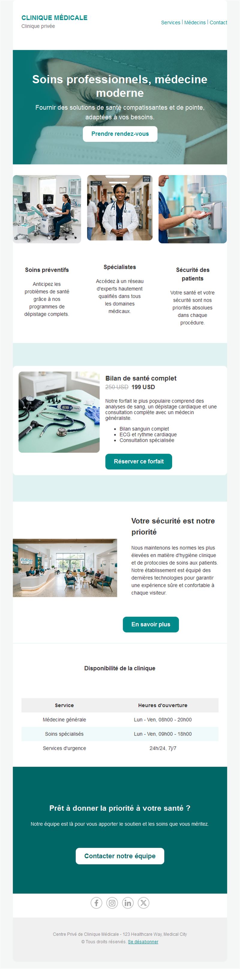 Email de check-up en clinique privée