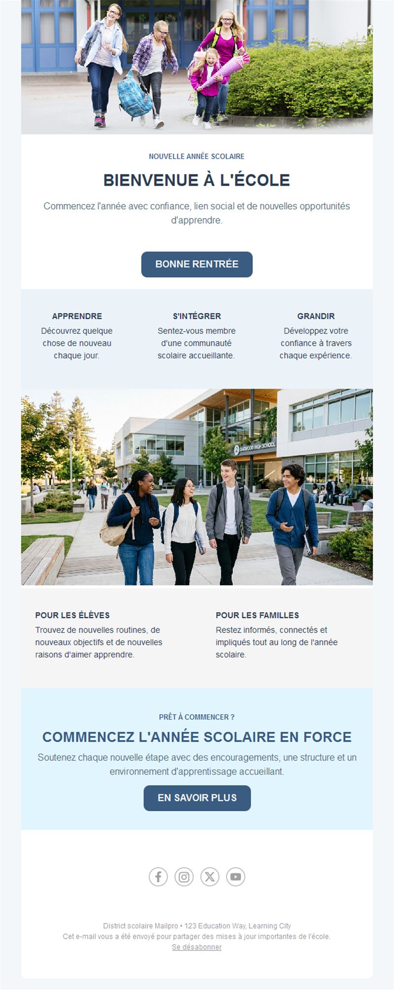 Email de bienvenue à l'école