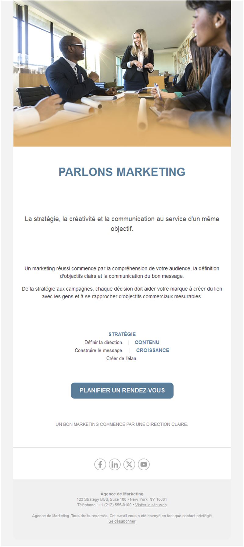 Email d'agence pour planifier un rendez-vous