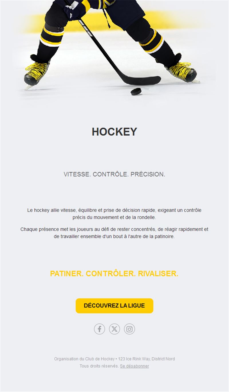 Email de ligue de hockey sur glace