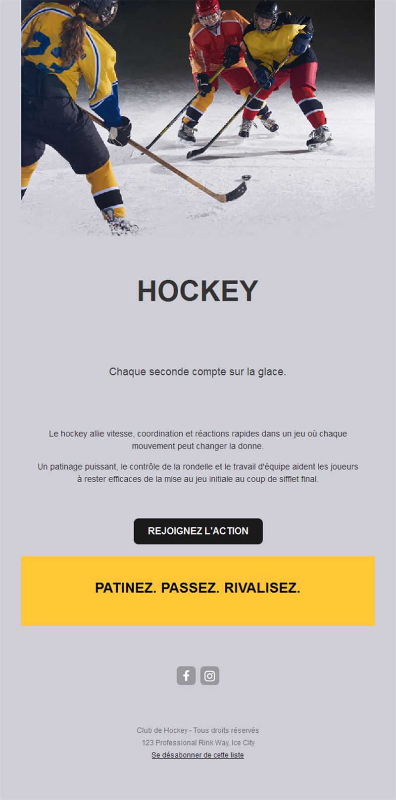 Email de hockey gris et jaune
