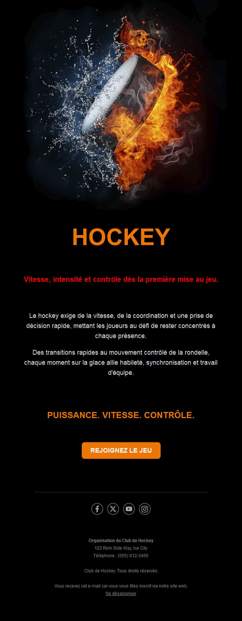 Email hockey feu et glace