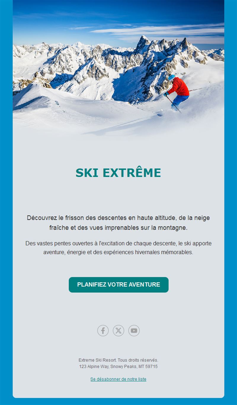 Email de station de ski extrême