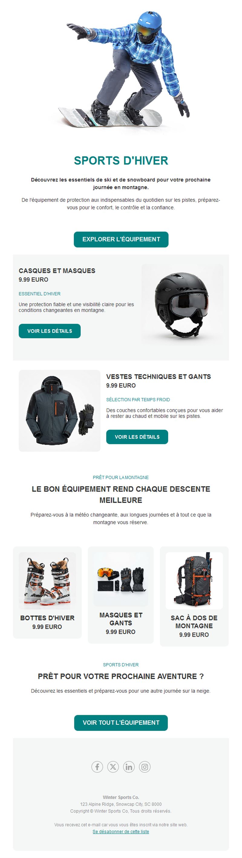 Newsletter boutique de sports d'hiver