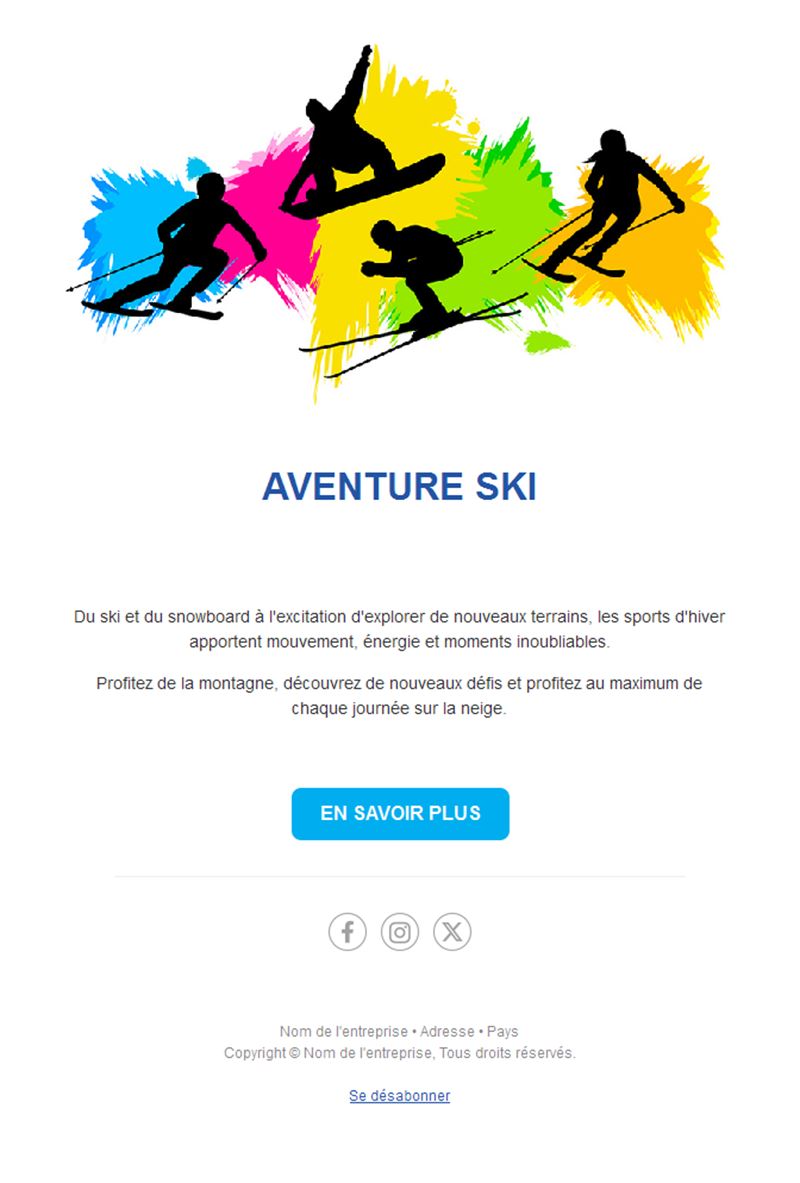 Email coloré d'aventure au ski