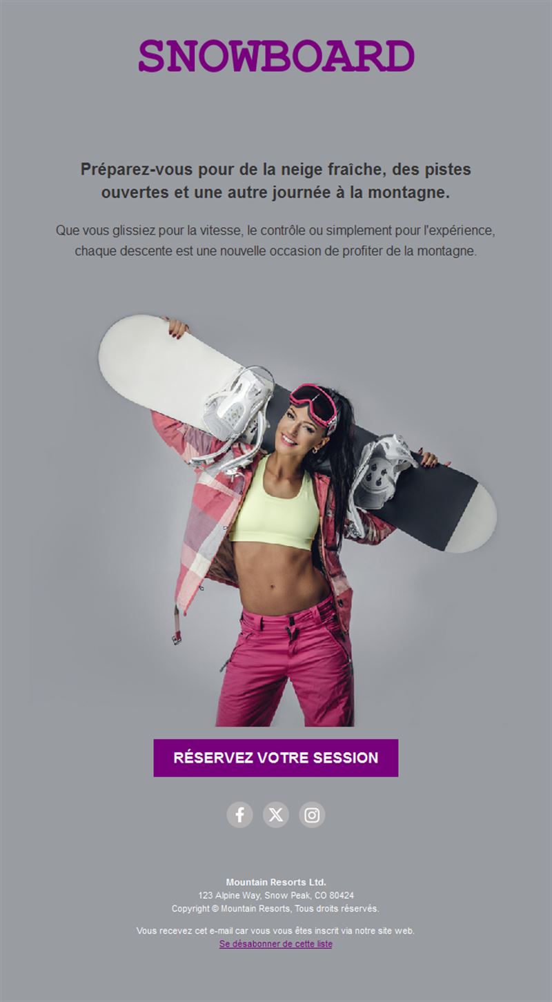Email de cours de snowboard