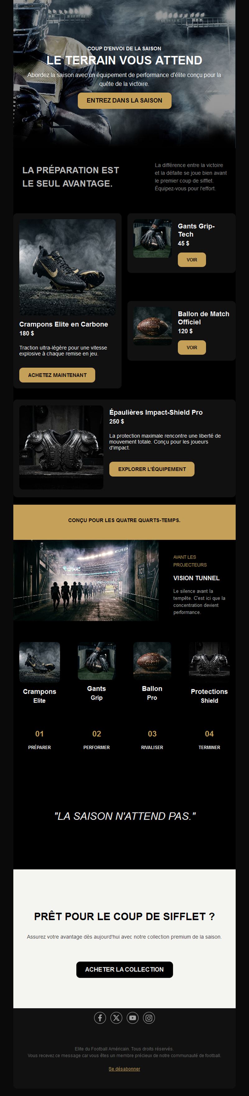 Email de reprise de saison avec équipement