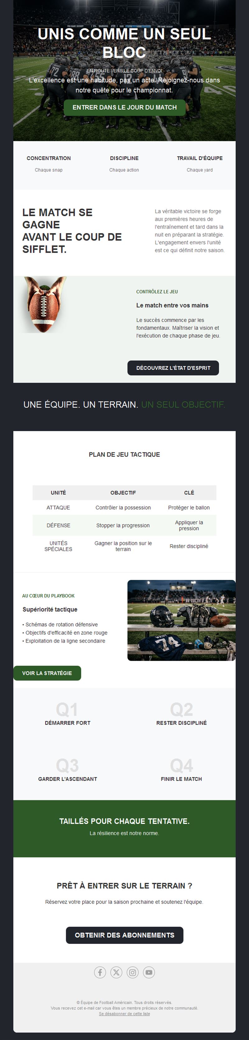 Newsletter football américain : équipe et tactique